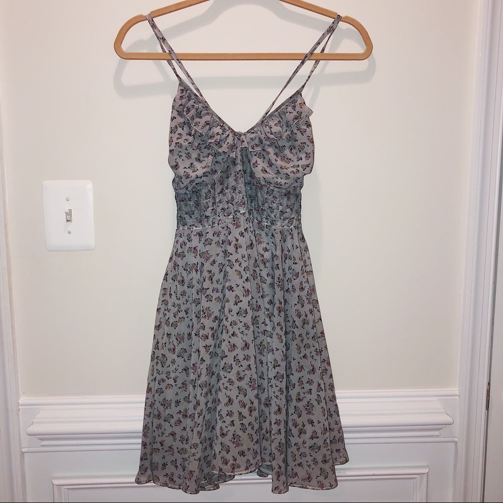 NWT Hand-dyed grey mini dress with flowers